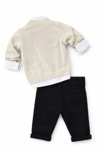 Costum elegant bebe 4 piese crem cu papion camasa si pantaloni pentru botez evenimente - Img 6
