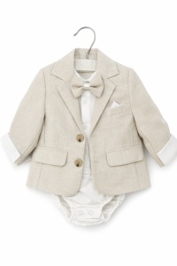 Costum elegant bebe crem 4 piese sacou body pantaloni papion botez - Img 4