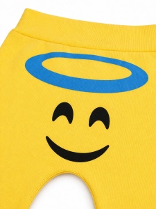 Pantaloni bebe galbeni bumbac imprimeu emoji ingeras confortabili - Img 2