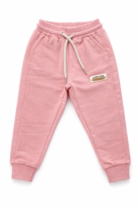 Pantaloni sport premium pentru copii din bumbac roz cu buzunare si snur reglabil - Img 6