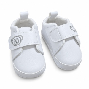 Pantofi bebe albi din piele ecologica cu arici si ursulet brodat - Img 3