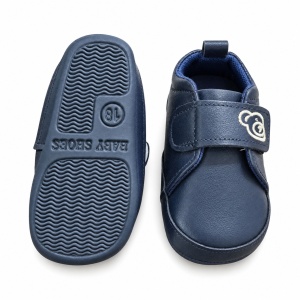 Pantofi bebe bleumarin din piele ecologica cu arici si ursulet brodat - Img 5