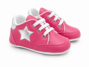 Pantofi bebe roz intens casual cu siret si aplicatie stea comozi