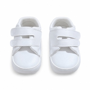 Pantofiori bebe albi din piele ecologica cu doua barete cu arici