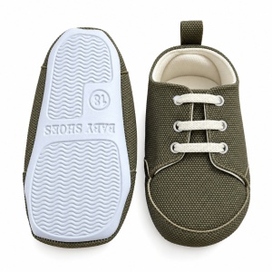 Pantofiori bebe kaki din material textil cu sireturi si talpa moale - Img 6