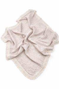 Paturica bebe 90x90 cm din muselina bumbac, crem, cu franjuri eleganti - Img 4