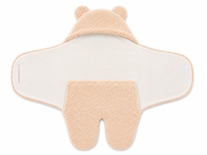 Port bebe roz piersica cu gluga tip ursulet, interior pufos si inchidere velcro - Img 2