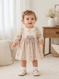 Rochie bebe fetita eleganta florala cu guler si fundita