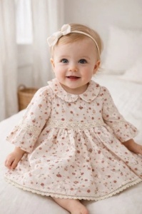 Rochita fetita roz pal cu imprimeu floral guler peter pan maneci evazate eleganta