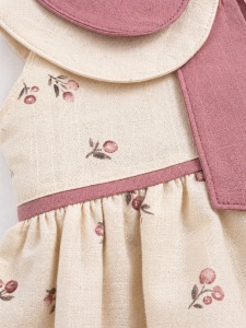 Rochita fetite crem cu imprimeu floral si guler dublu roz elegant - Img 6