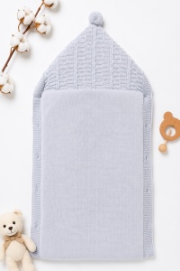 Sac de dormit bebe bleu crosetat imblanit cu gluga pentru carucior scoica si landou - Img 4