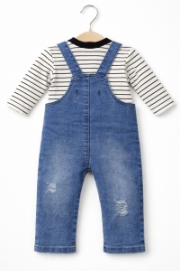 Salopeta bebe din denim cu tricou bumbac set casual copii stil modern - Img 4