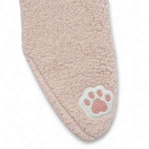 Salopeta bebe roz din material teddy cu gluga si urechi de iepuras, detaliu material si finisaje