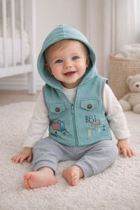 Set baieti 3 piese best truck vesta bluza pantaloni gri