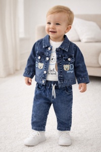 Set baieti 3 piese denim bluza best friend jacheta si pantaloni