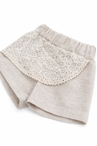 Set bebe 2 piese vara bluza pantaloni scurti bej flori dantela fete - Img 6