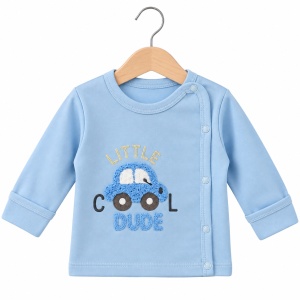 Set bebe 3 piese din bumbac cu bluza, pantaloni cu botosei si caciulita bleu - Img 4