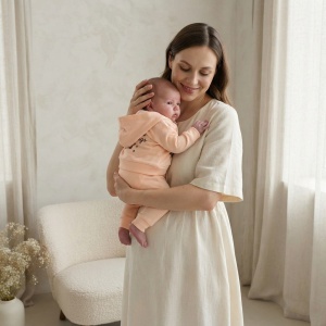 Set bebe 3 piese din bumbac piersica cu hanorac cu gluga, body si pantaloni - Img 3