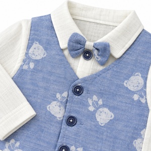 Set bebe baiat din muselina 5 piese cu vesta integrata si accesorii bleu - Img 6