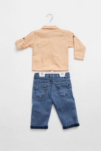 Set bebe baieti camasa maro si blugi compleu copii baiat elegant 2 piese - Img 4