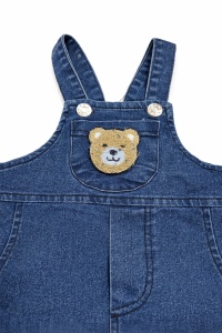 Set bebe baieti salopeta denim cu ursulet si bluza alba cu maneca lunga - Img 5
