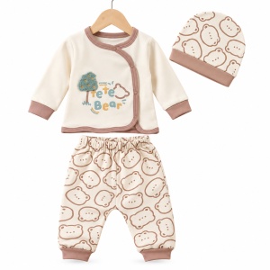 Set bebe din bumbac 10 piese, crem si maro, model ursulet Teddy Bear - Img 4