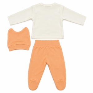 Set bebe din bumbac 3 piese cu broscuta testoasa, pantaloni cu botosei si caciulita portocalie - Img 3