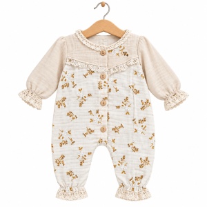 Set bebe din muselina 10 piese, crem cu imprimeu floral delicat - Img 3