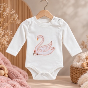 Set bebe fetita 3 piese din bumbac cu body lebada, cardigan catifelat si pantaloni roz - Img 4