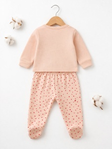 Set bebe fetita 3 piese pisicute inimioare bluza pantaloni si caciulita roz - Img 3
