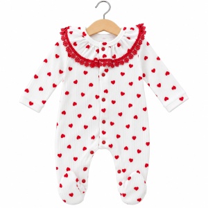 Set bebe fetita din bumbac 10 piese, alb si rosu, model cu inimioare - Img 4