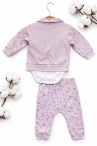 Set bebe fetite lila 3 piese body bluza si pantaloni iepuras - Img 3