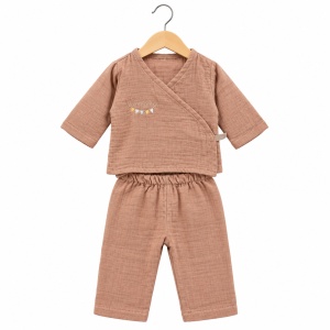 Set complet bebe din muselina 10 piese cu imprimeu baloane, alb si maro - Img 4