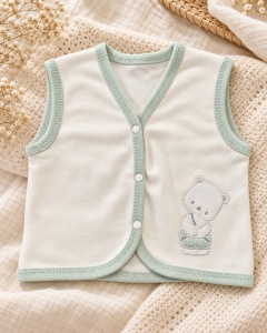 Set nou nascut 10 piese bumbac alb verde menta cu ursulet, paturica si accesorii - Img 5