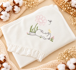 Set nou nascut 10 piese din bumbac alb cu floricele roz, body, salopeta si paturica - Img 3
