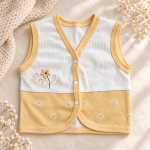 Set nou nascut 10 piese din bumbac, alb galben, margarete, paturica si accesorii - Img 3