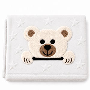 Set nou-nascut 10 piese din bumbac organic cu paturica, body si accesorii, model ursulet, alb crem - Img 3