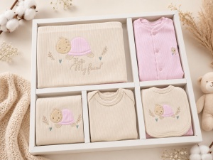 Set nou-nascut 10 piese Testoasa Roz, 100% bumbac, hainute bebe - Img 2