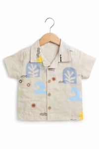 Set vara crem bebe 3 piese bumbac maieu camasa si pantaloni scurti casual - Img 6
