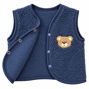 Vesta bebe bleumarin pufoasa cu ursulet si capse - Img 3