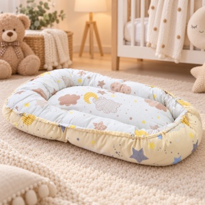 Baby nest bebe 50x70 cm cu pernuta model stelute si norisori pentru nou nascuti - Img 5