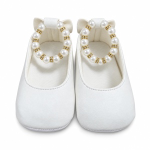 Balerini bebe fetite albi cu perle decorative si talpa moale - Img 3