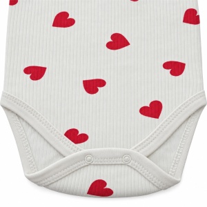 Body bebe din bumbac crem cu inimioare rosii, maneca lunga si capse pe umeri - Img 4