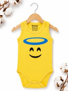 Body bebe galben bumbac fara maneci imprimeu emoji inger halo - Img 3