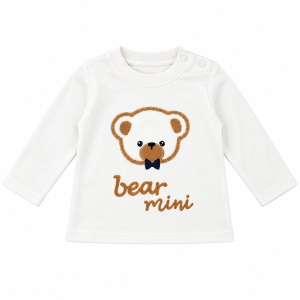 Compleu bebe baiat caramel 3 piese din bumbac cu ursulet si hanorac cu gluga - Img 5