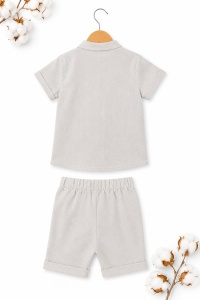 Compleu bebe baieti 3 piese din muselina gri cu tricou alb attitude - Img 5