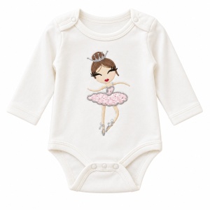 Compleu bebe fetita 3 piese, 100% bumbac, body cu balerina, pantaloni si jacheta cu gluga si tull, alb - Img 3