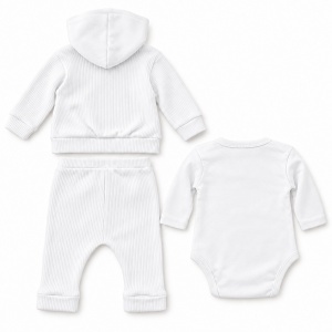 Compleu bebe fetita 3 piese, bumbac, body cu koala, jacheta cu gluga si pantaloni, alb - Img 5