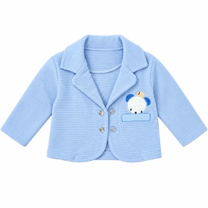 Costum bebe baiat 3 piese din bumbac, sacou, bluza cu maneca lunga si pantaloni, bleu - Img 5