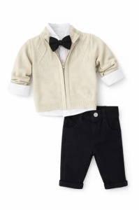 Costum elegant bebe 4 piese crem cu papion camasa si pantaloni pentru botez evenimente - Img 3